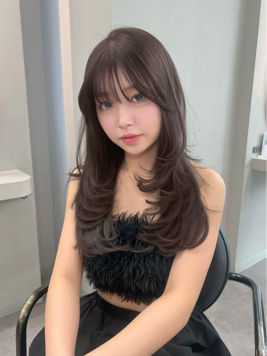 ロング 髪質改善 韓国風ヘア レイヤーカット 小顔カット トリートメント カット ヘアカラー トリートメント 渋谷美容室/韓国ヘア /misakiのヘアスタイル