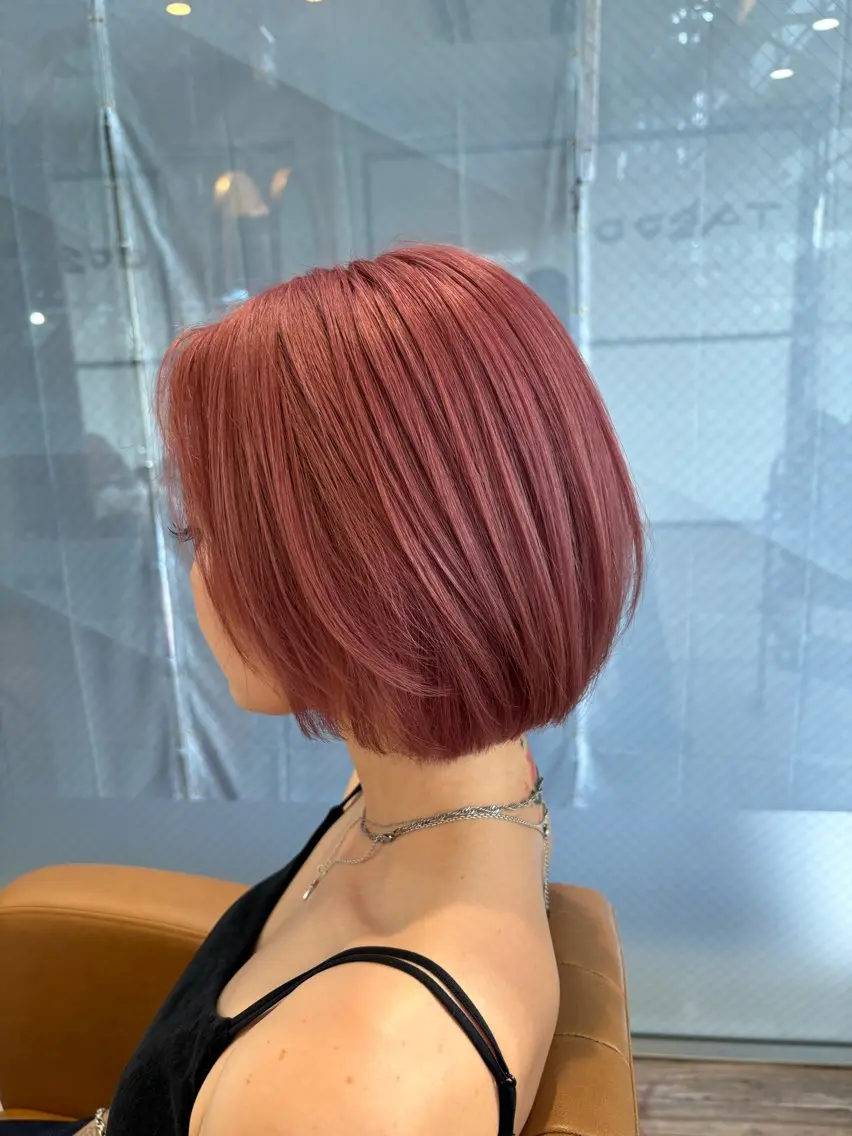 ショート カラー ショートボブ ブリーチ ピンクカラー ローズカラー ボブ カット ヘアカラー ブリーチなしWカラー レイヤー/Rickyのヘアスタイル