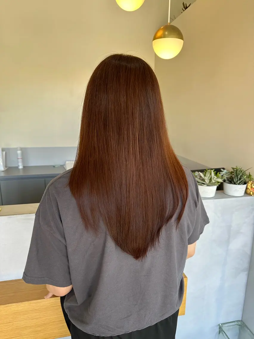 ロング カラー ブリーチ ブラウンカラー 透明感カラー ブリーチなしカラー オレンジ 三浦彩那/ 透明感カラー/岡崎のヘアスタイル
