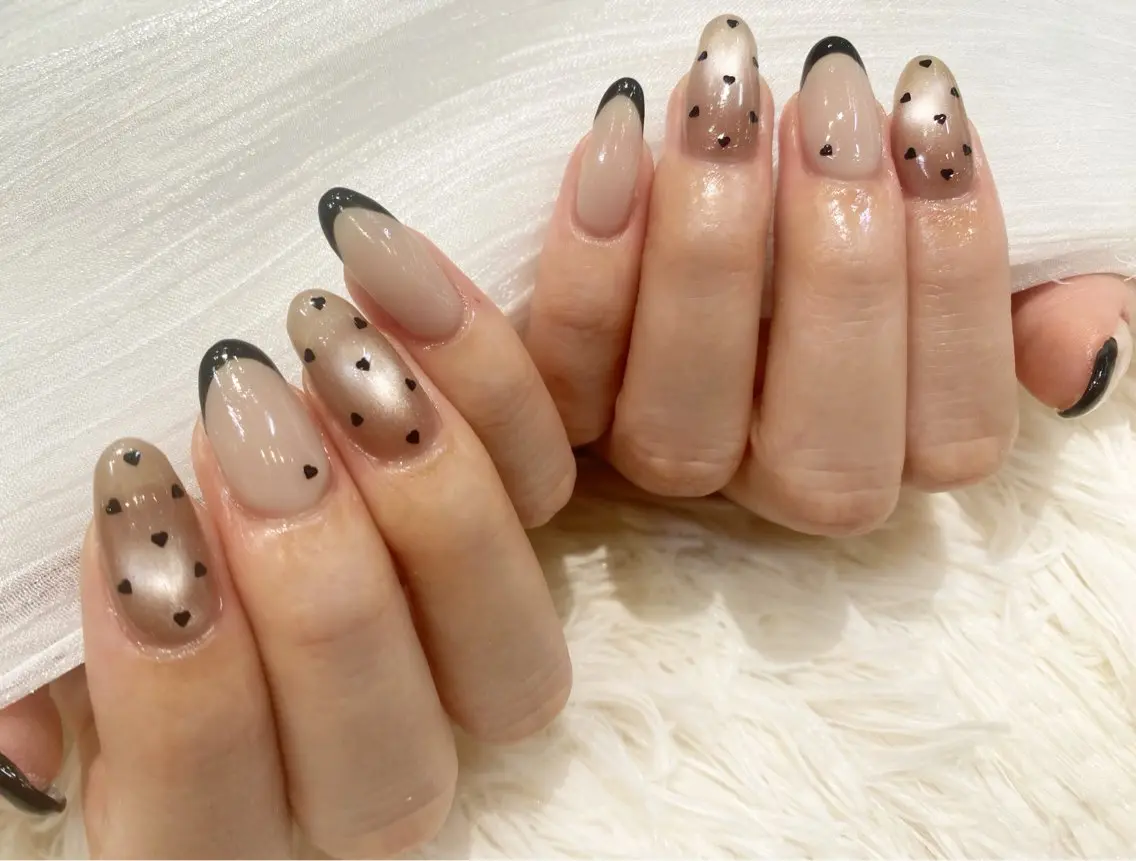 ネイル ドット フレンチネイル ハート ネイルサロン nail_upのネイルデザイン