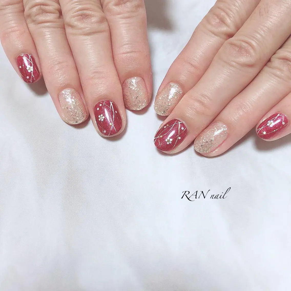 ネイル 成人式 フラワーネイル 卒業式 キラキラネイル オフィスネイル ハンドネイル フットネイル RAN nailのネイルデザイン