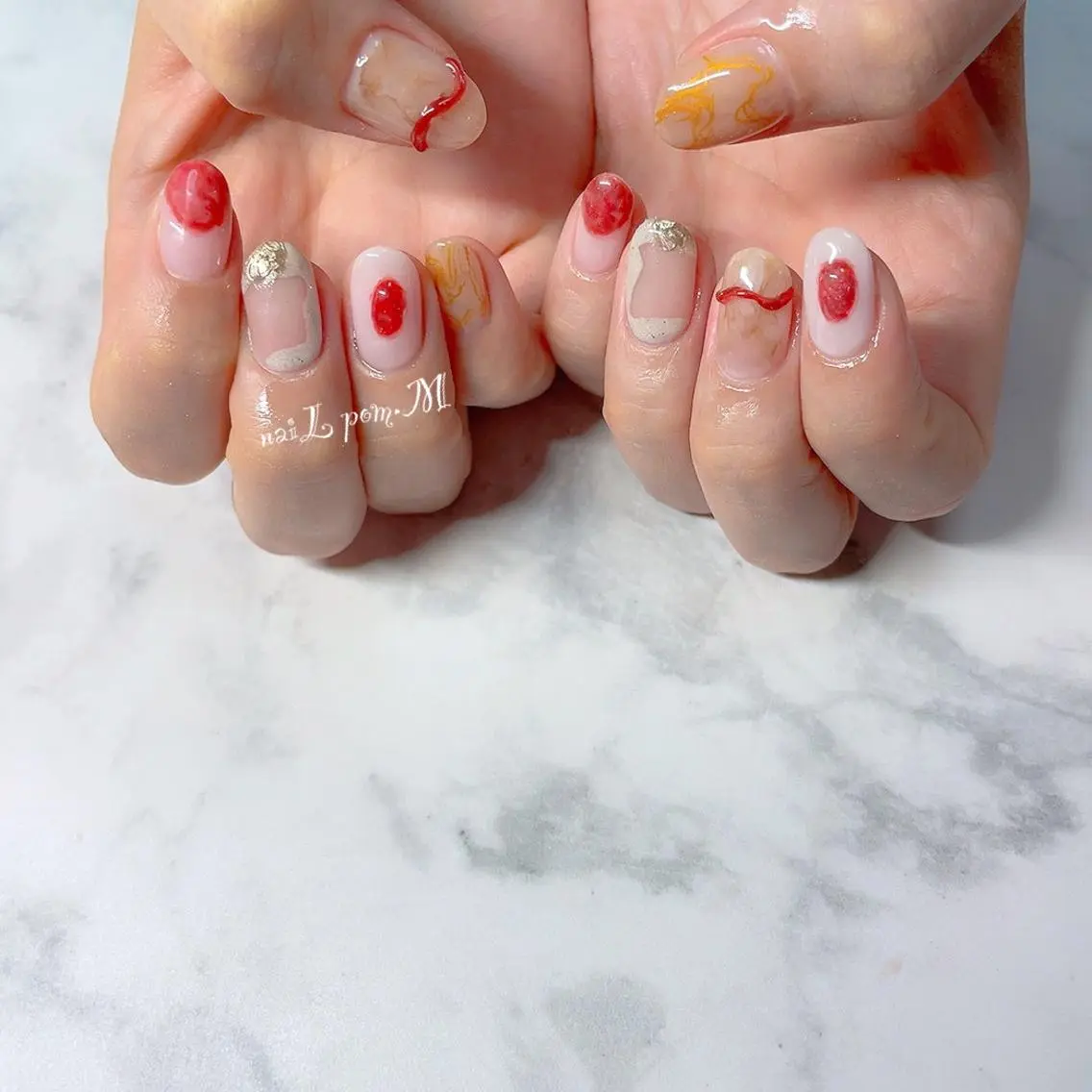 ネイル 韓国ネイル ニュアンスネイル ぷっくりネイル ハンドネイル ハンドケア naiL pom.Mのネイルデザイン