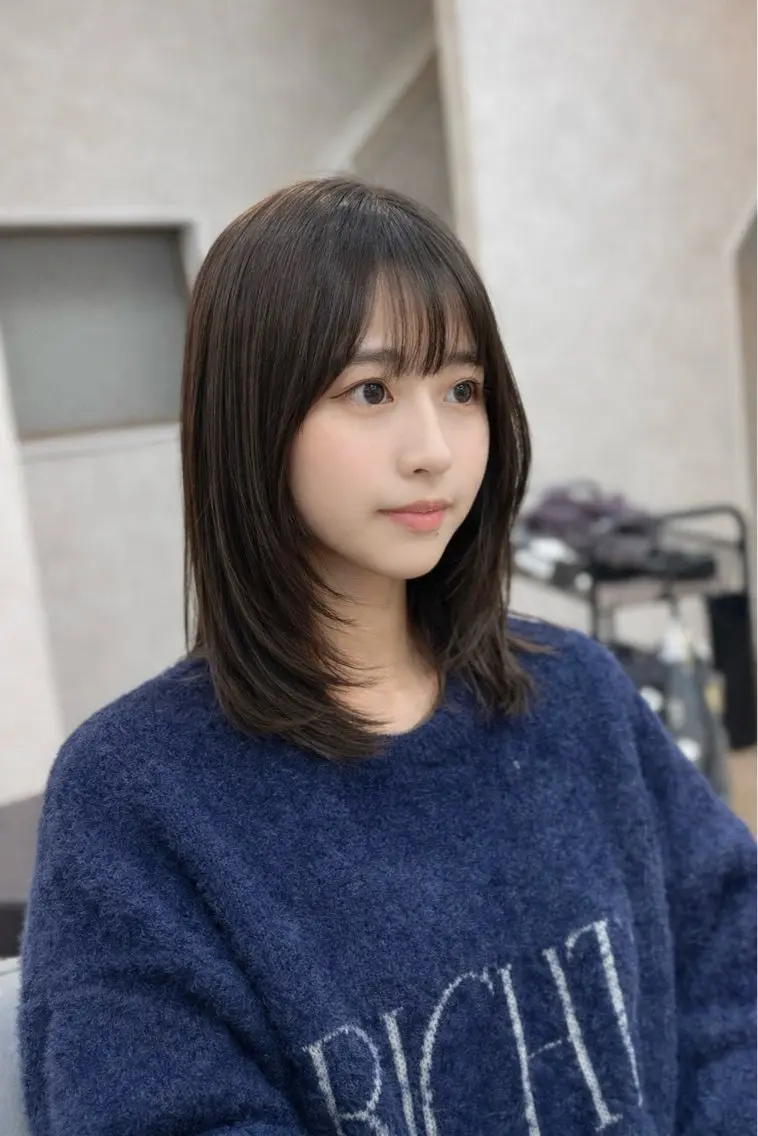 ミディアム ヘアカラー トリートメント ✨レイヤーカット✨ 顔まわり✂️鎌倉楓麻のヘアスタイル