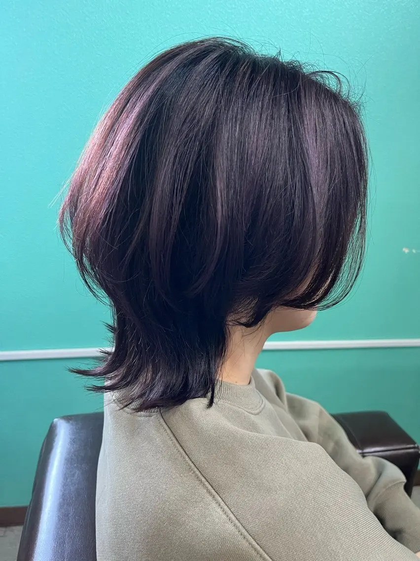 ミディアム カラー ラベンダーカラー ラベンダーグレー ウルフカット カット ヘアカラー トリートメント 🌺ASIA🌺 福留のヘアスタイル