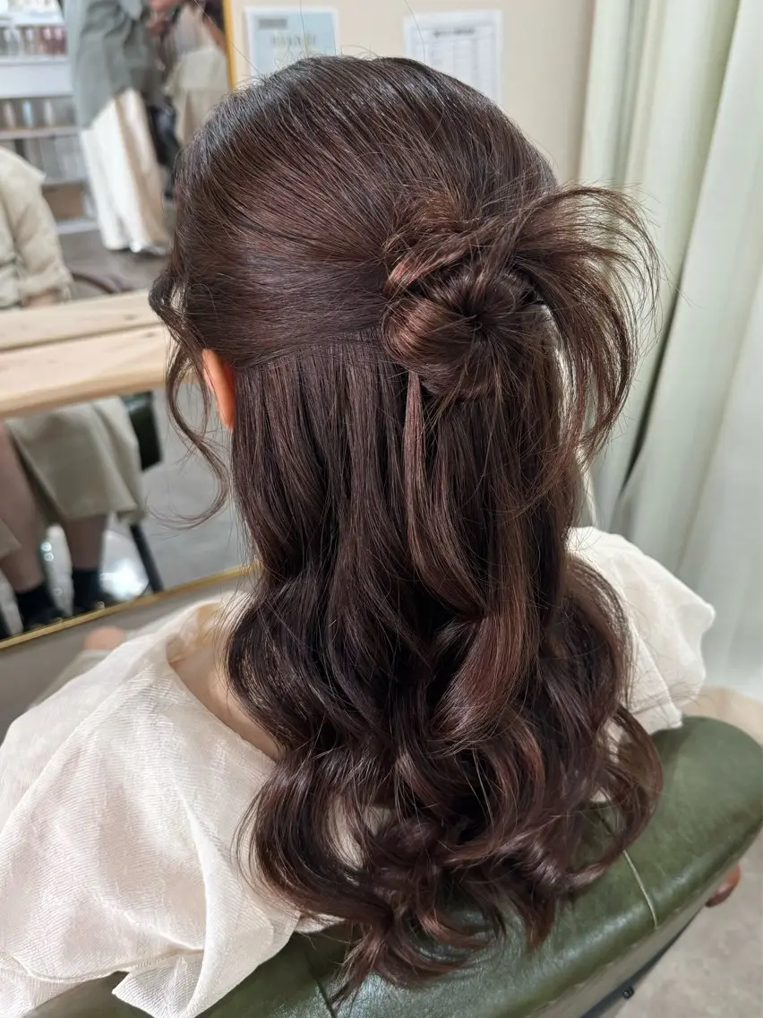 セミロング ヘアアレンジ ハーフアップ ヘアセット 🌷MAYU 🌷のヘアスタイル