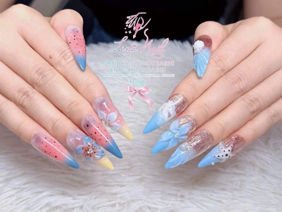セミロング ハンドネイル Linanail Nambaのマツエク・マツパデザイン