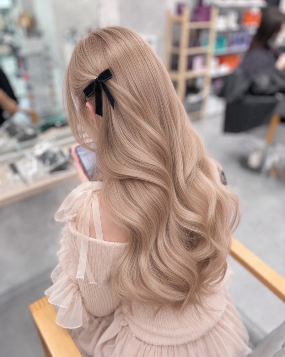 ロング カラー カット ヘアカラー トリートメント ヘアセット クルミ🤍推し活 🎀ピンクカラーのヘアスタイル