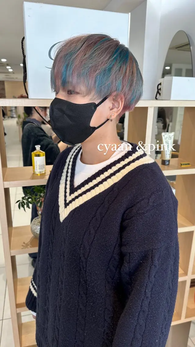 ショート カラー メッシュ ピンクカラー カット ヘアカラー トリートメント 山下恋佳/矢場町/ ブリーチ/ショートのヘアスタイル