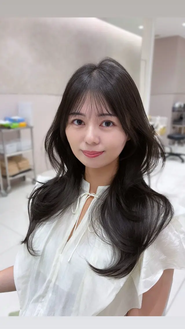 ロング カット ヘアカラー トリートメント 赤み消し透明感カラー 似合わせ前髪柴田礼空のヘアスタイル