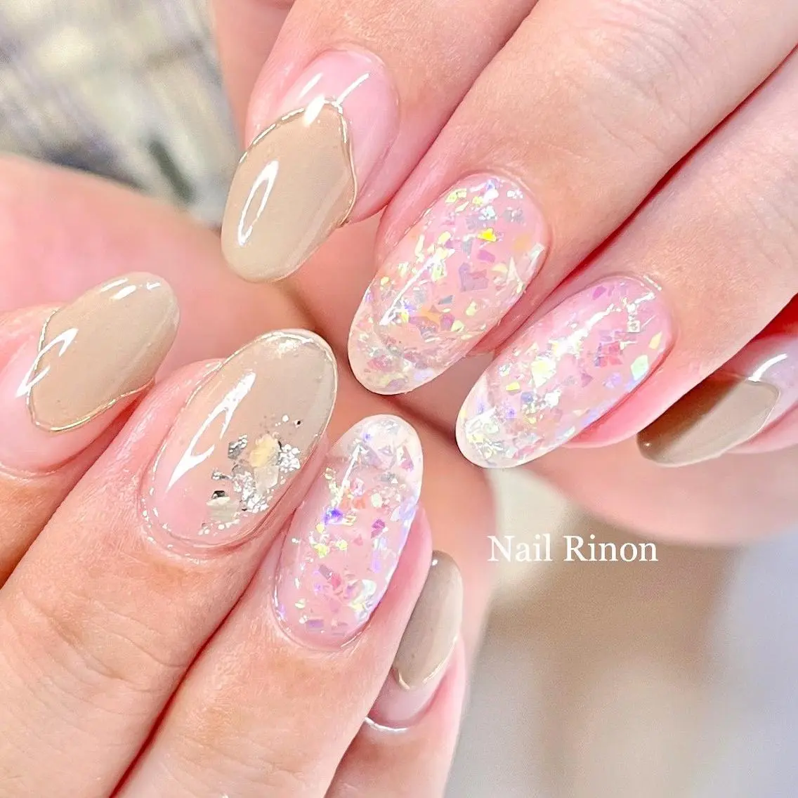 ネイル オーロラネイル ホログラムネイル キラキラネイル ハンドネイル Nail Rinonのネイルデザイン