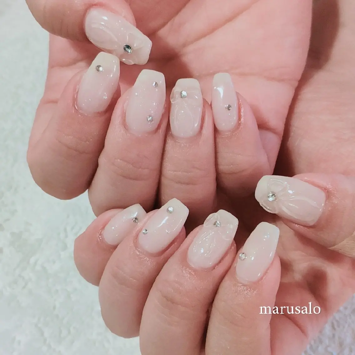 ネイル クリアネイル フレンチネイル ガーリー 韓国ネイル ぷっくりネイル ハンドネイル marusalo nailのネイルデザイン