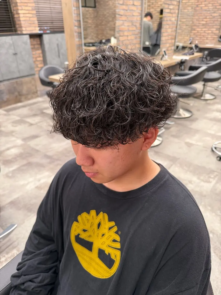ミディアム カット パーマ ヘアセット メンズ特化 水口湧太のヘアスタイル