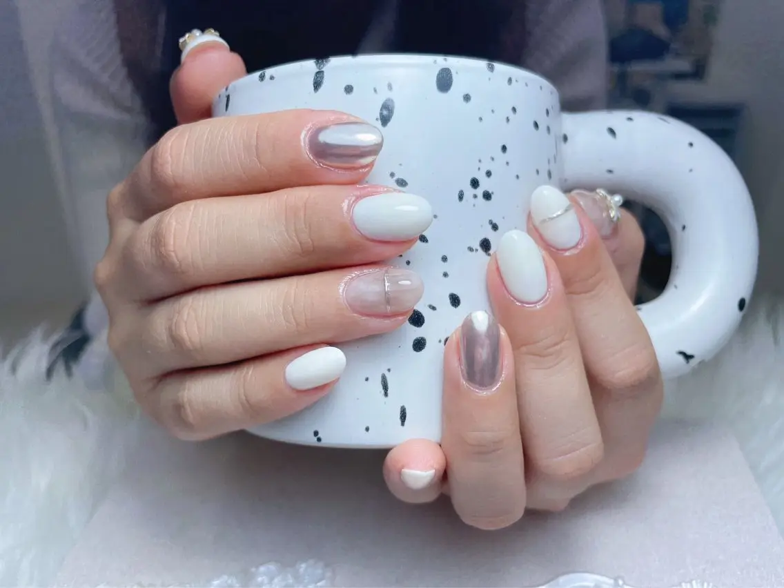 ネイル アートネイル 韓国ネイル 水色 ロングネイル マグネットネイル ハンドネイル ハンドケア NailDemure 【銀座店】のネイルデザイン