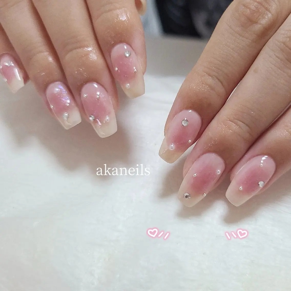 ネイル チークネイル ガーリー 持ち込み ピンク スクエアネイル ハンドネイル 【akaneils】 アカネのネイルデザイン
