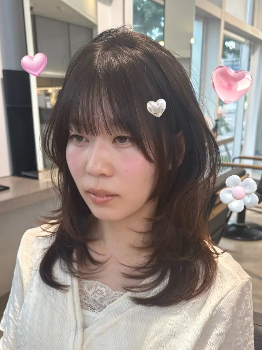 ミディアム カラー カット ヘアカラー トリートメント ♡tomo♡ 岐阜レイヤーカットのヘアスタイル
