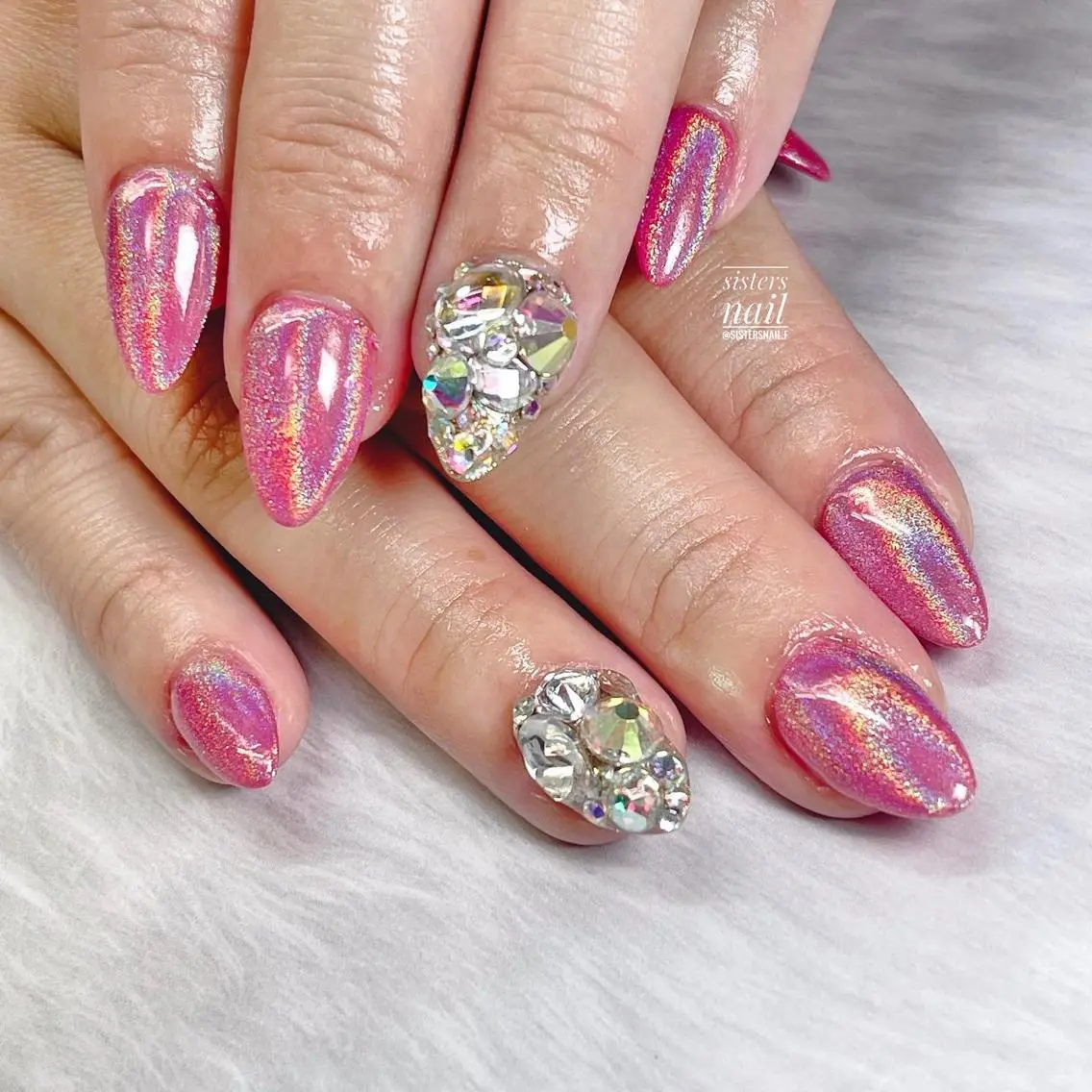 ネイル アートネイル キラキラネイル ピンク スカルプネイル ストーンネイル sisters nail.fのネイルデザイン
