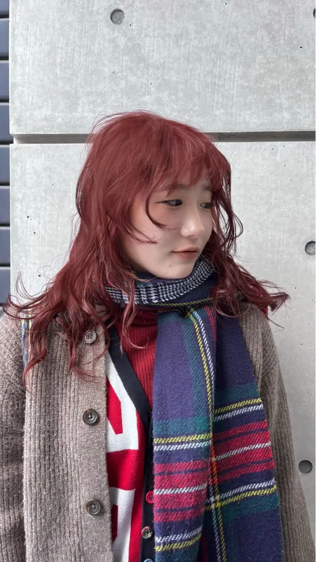 ロング カラー ブリーチ レッドカラー ヘアカラー パーマ/パーマモデル /長久手/フウカのヘアスタイル