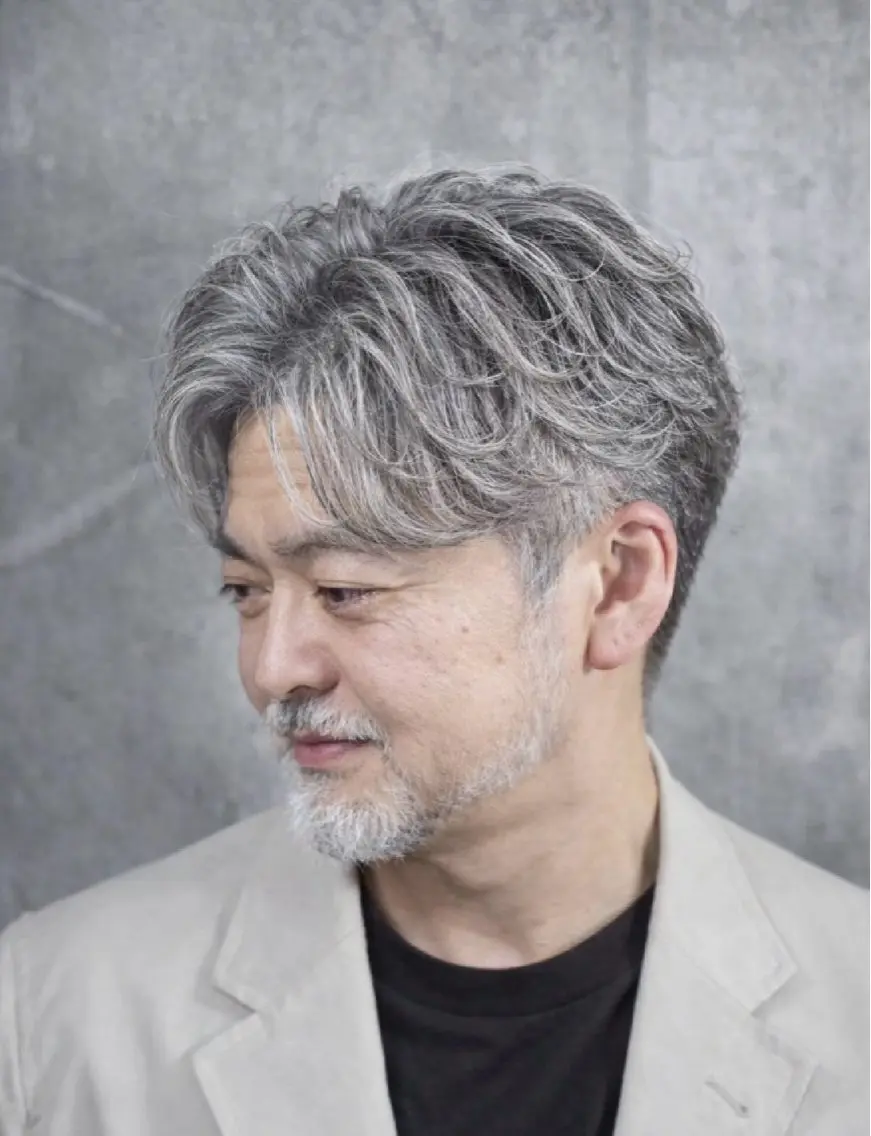 ミディアム パーマ メンズ カット パーマ ヘアセット HIRO GINZA 銀座一丁目店のヘアスタイル