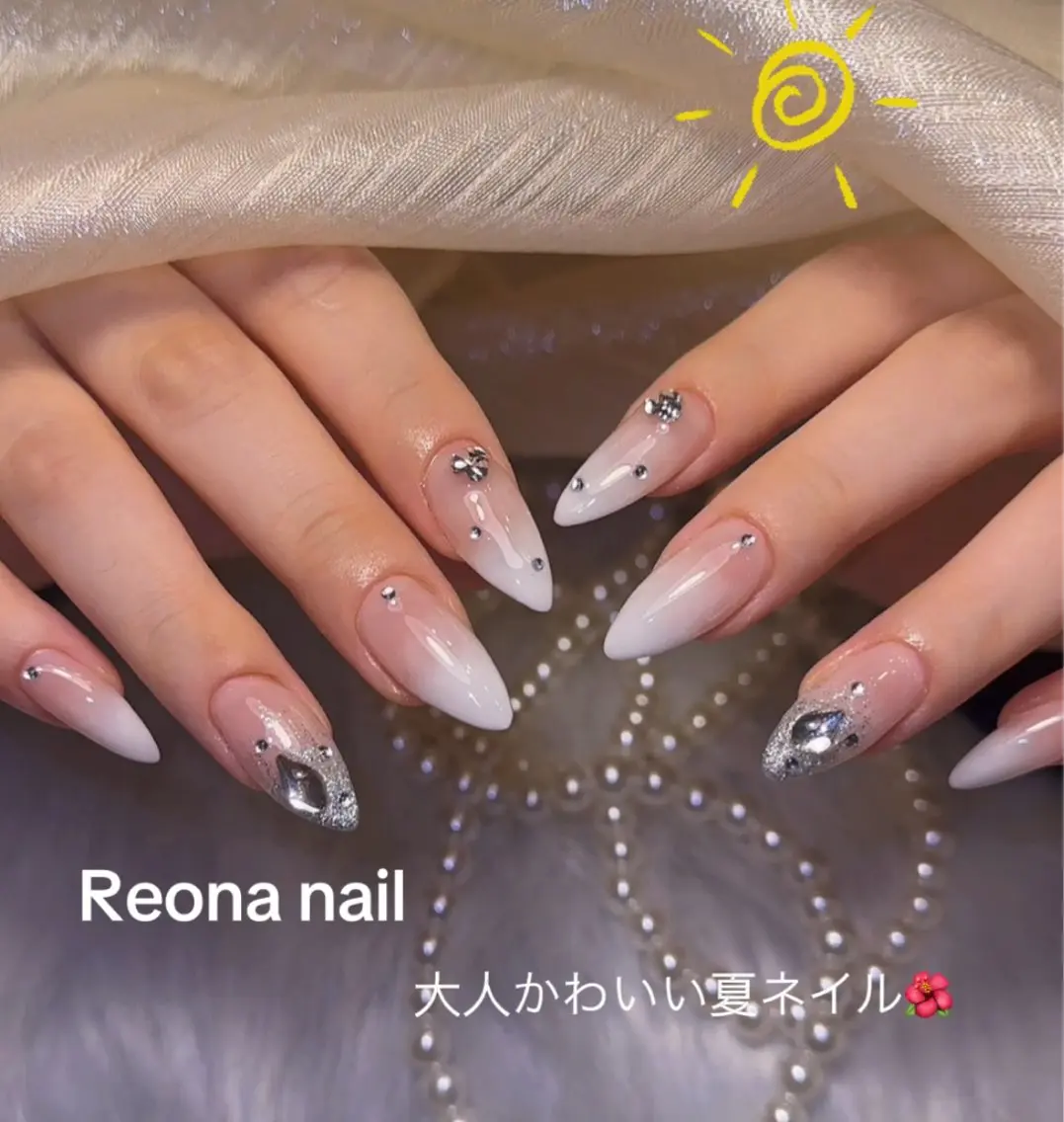 ネイル ハート マグネットネイル ミラーネイル 夏ネイル Reona Nailのネイルデザイン