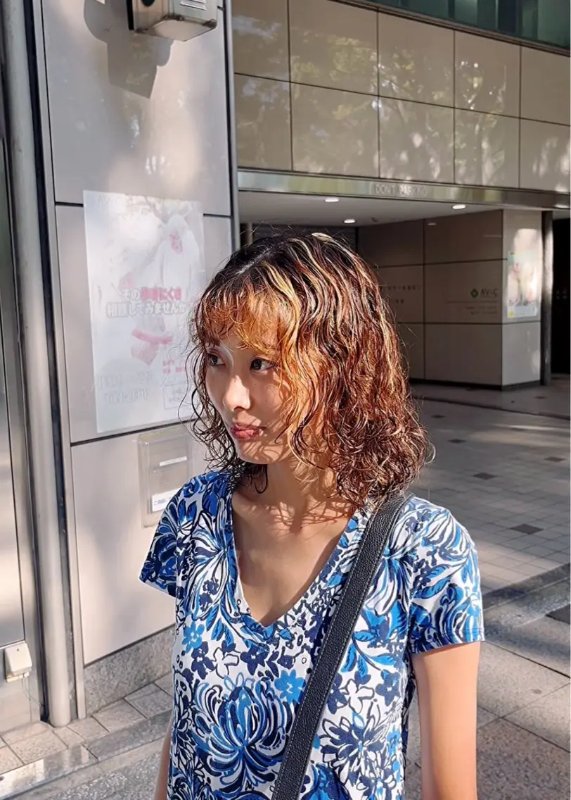 ミディアム パーマ くせ毛 カット パーマ トリートメント 山口 陸のヘアスタイル