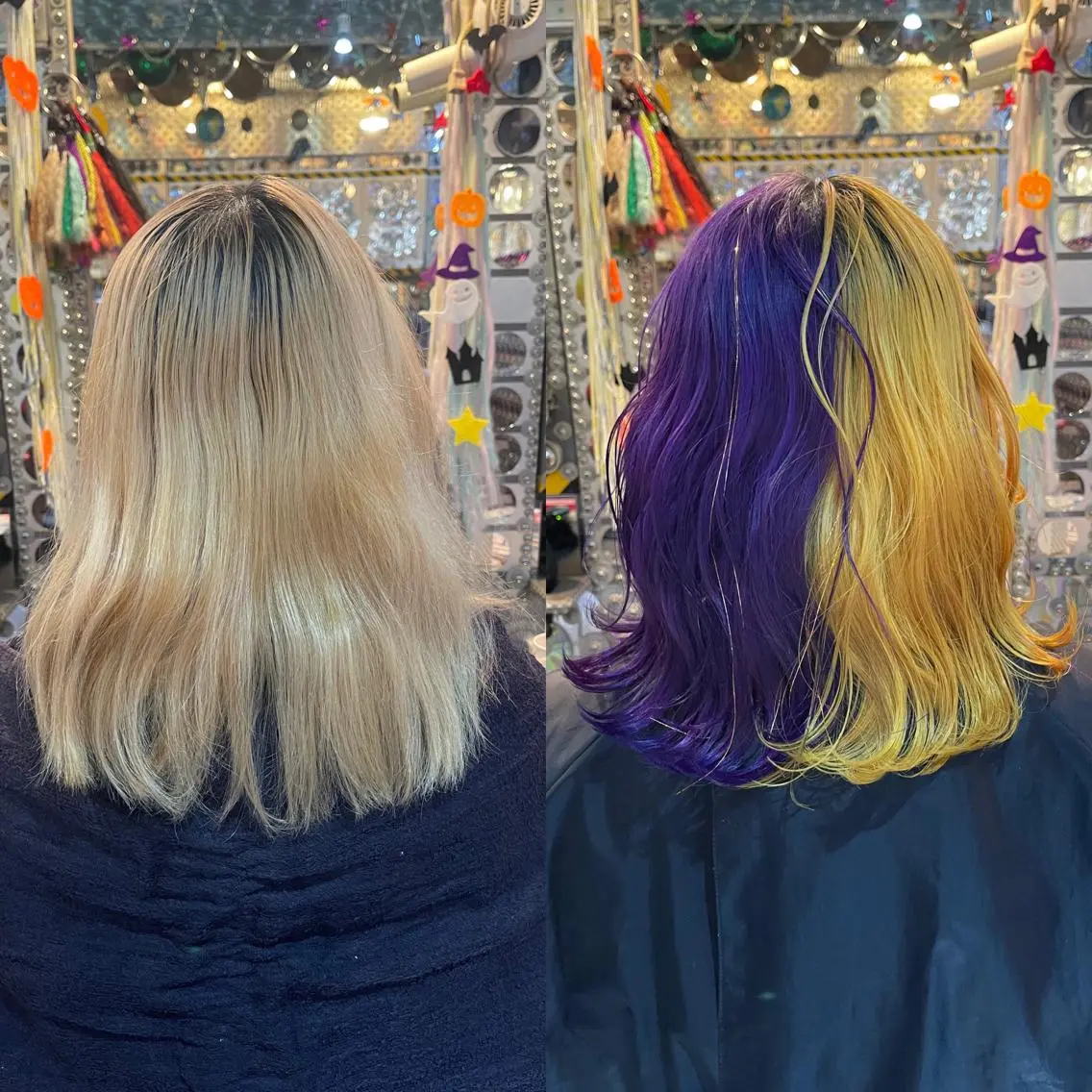 ミディアム カラー ヘアアレンジ オレンジ バイオレットカラー 🌈派手髪エクステ ブレイズ🌈ひろとのヘアスタイル
