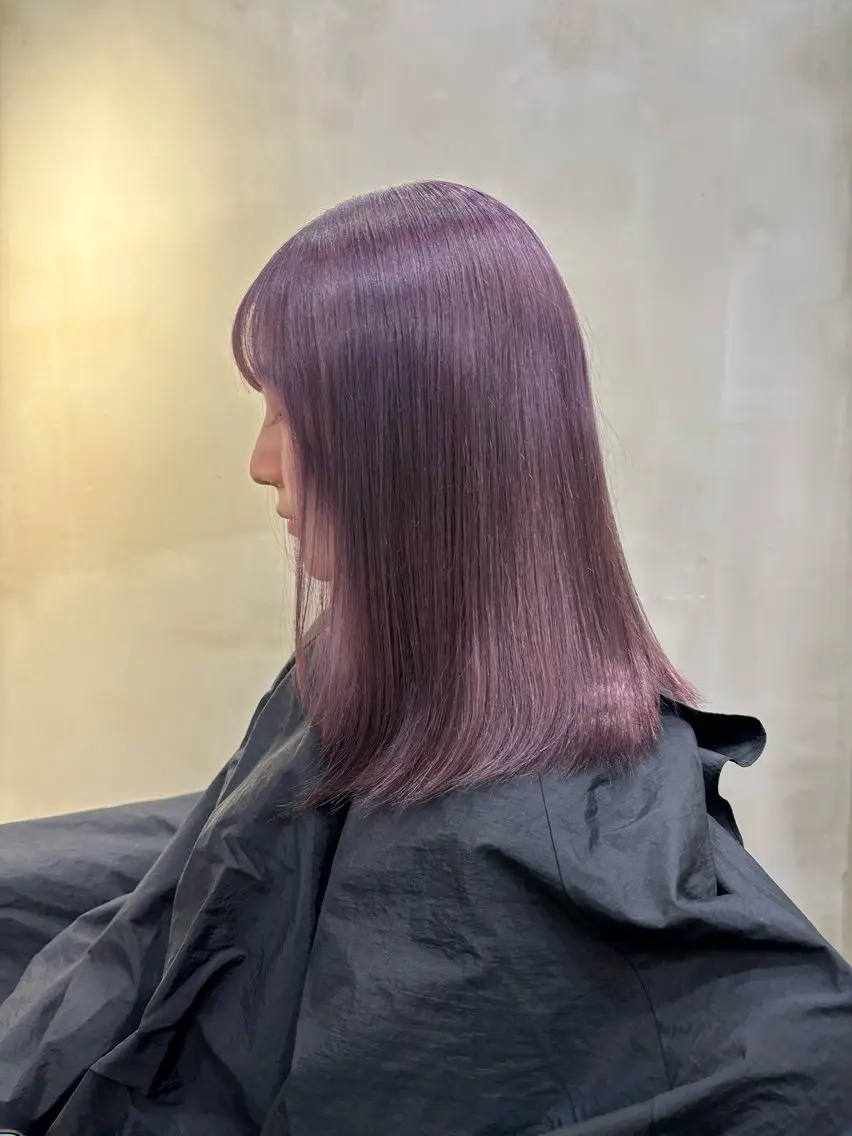 ミディアム カラー 黒髪 ブリーチ ブルーカラー ブルーブラック パープルカラー ヘアカラー 中園康 /カラー/ブリーチのヘアスタイル