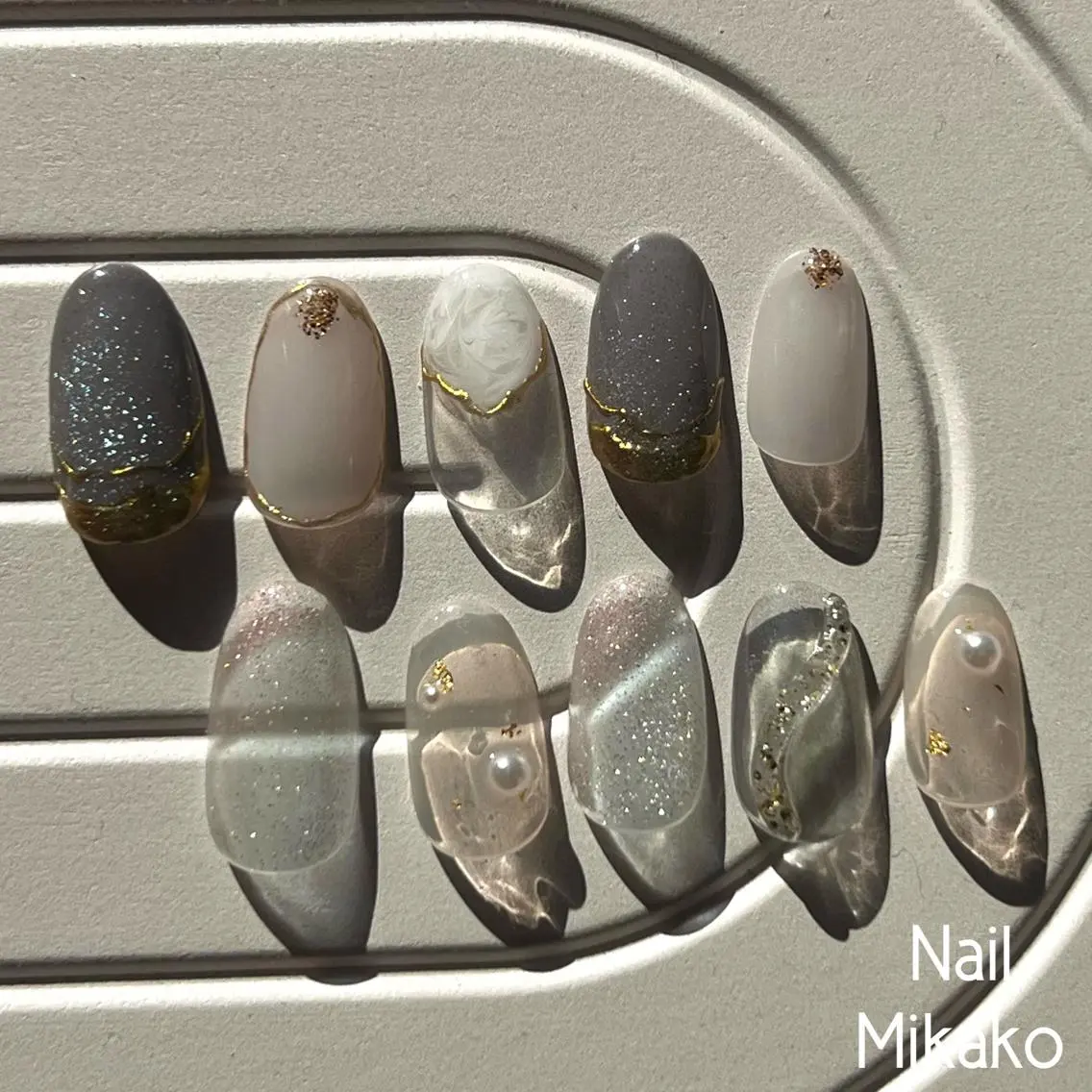 ネイル ブラウン クリアネイル フレンチネイル ラメ(グリッター) マグネットネイル Nail Mikakoのネイルデザイン
