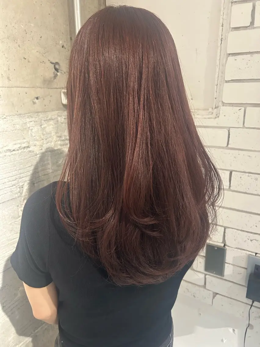 ロング ピンクブラウン レイヤーカット ヘアカラー chiharu 𝜗𝜚꙳.*のヘアスタイル
