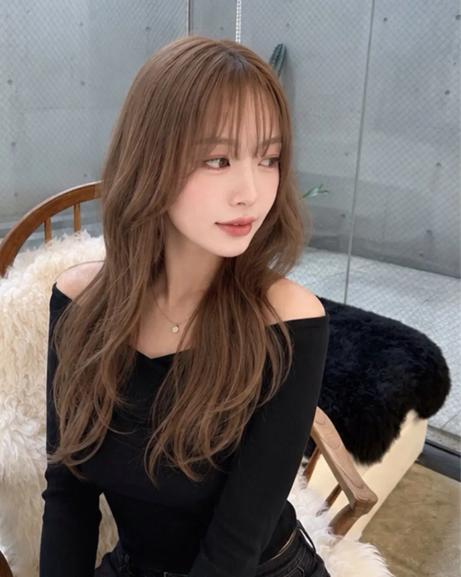 ロング ハッシュカット 韓国風ヘア レイヤーカット トリートメント カット pia 薬院のヘアスタイル