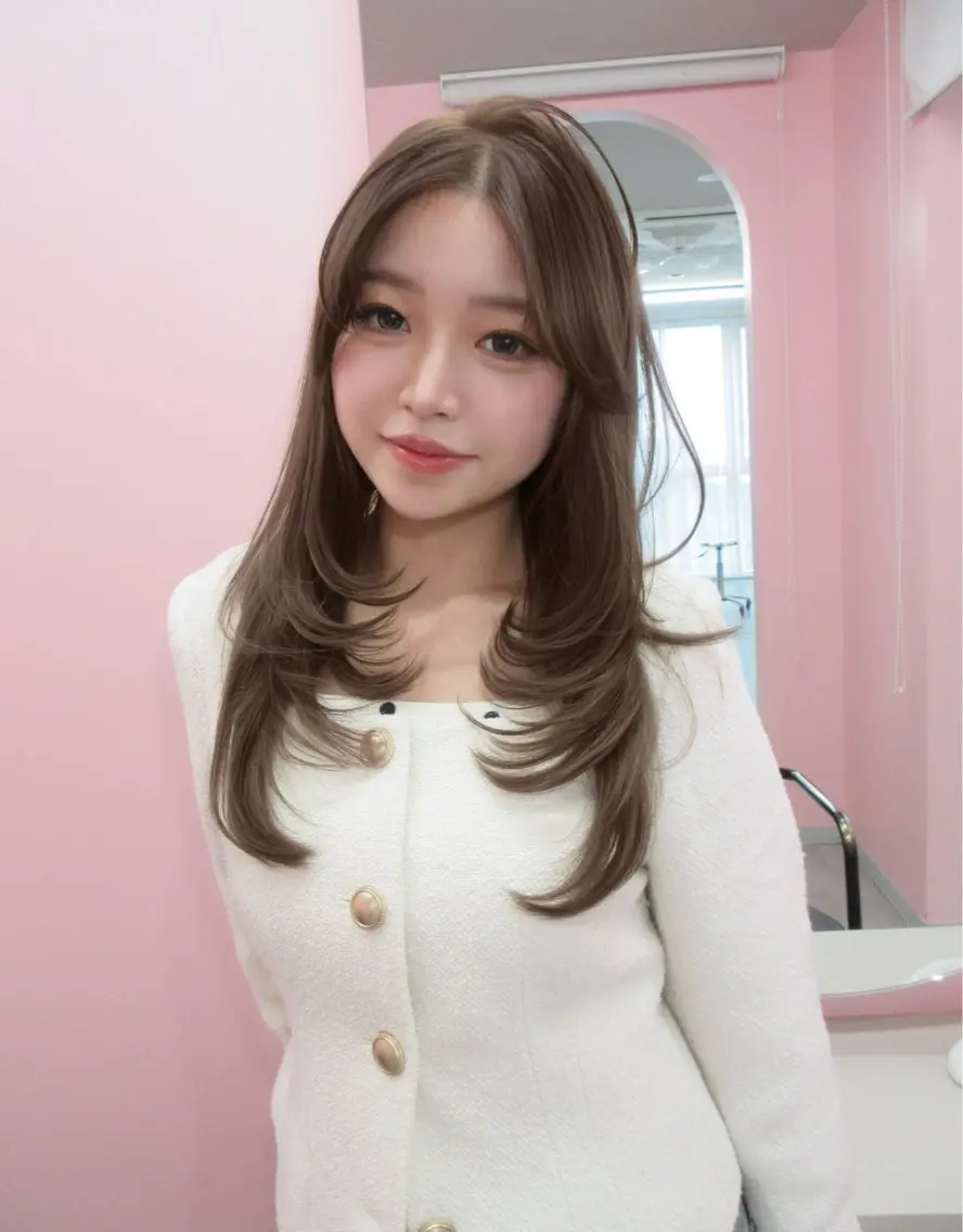 セミロング カラー ハッシュカット 髪質改善 韓国風ヘア レイヤーカット 小顔カット カット ヘアカラー 渋谷美容室/韓国ヘア /misakiのヘアスタイル