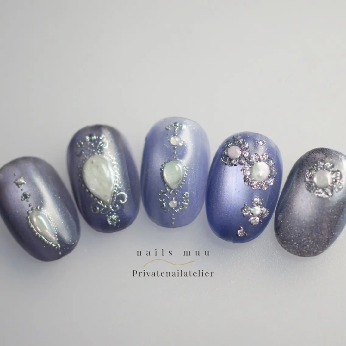 ネイル アートネイル キラキラネイル マグネットネイル ミラーネイル 夏ネイル ハンドネイル nails muu まゆのネイルデザイン