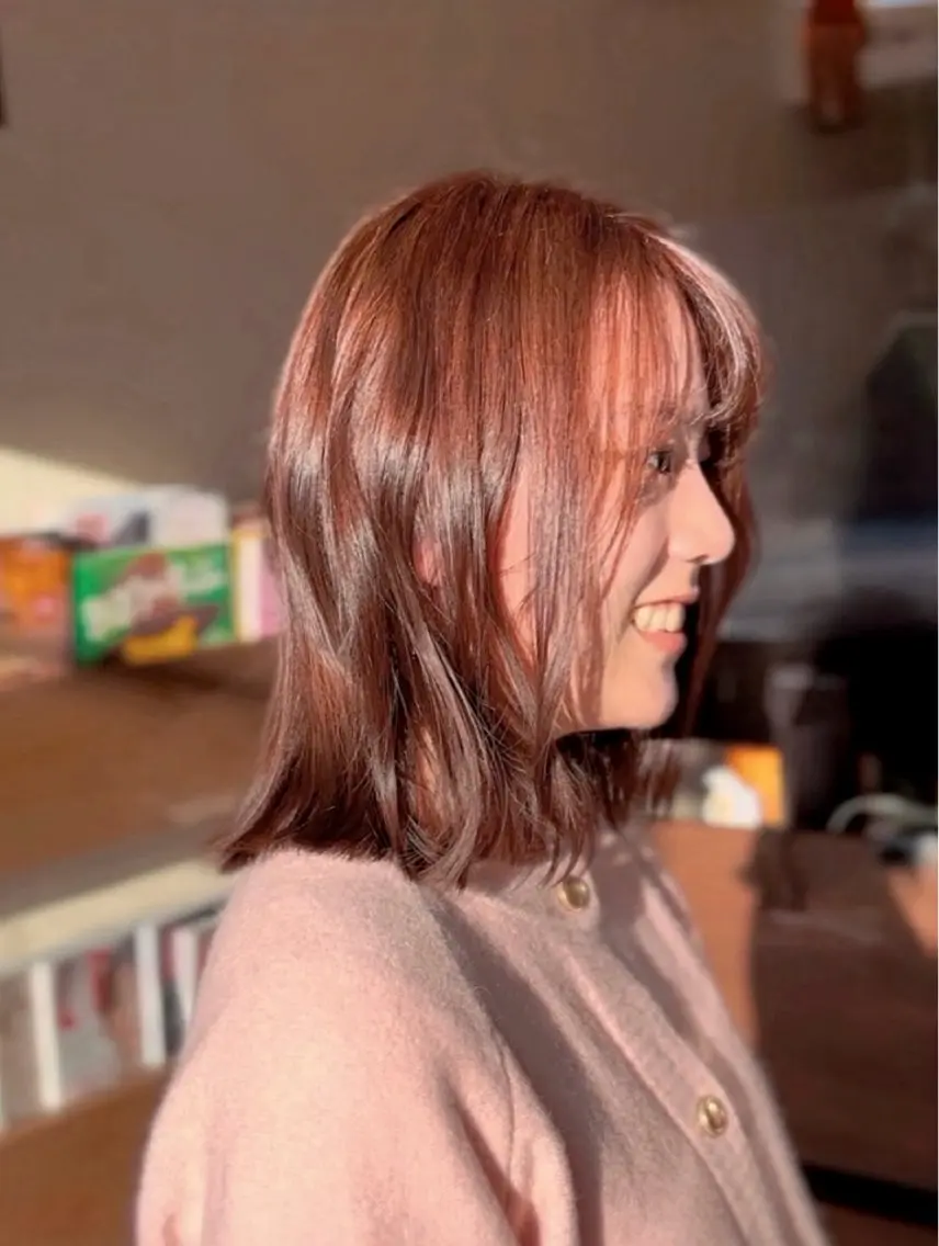 ミディアム カラー ベージュカラー イルミナカラー ピンクカラー ピンクベージュ ボブ カット ヘアカラー 小野 友暉のヘアスタイル