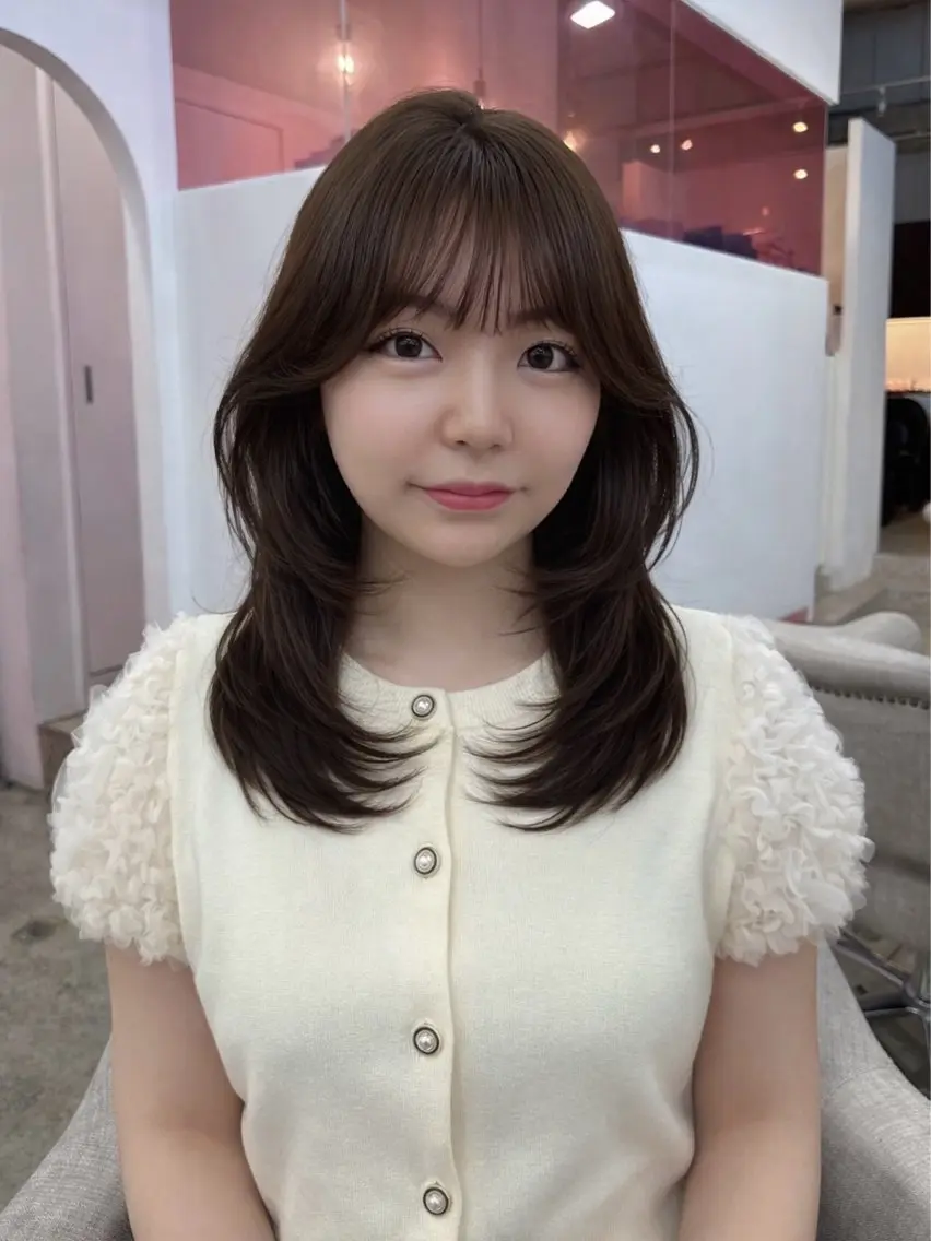 ミディアム ミディアムレイヤー レイヤーカット カット レイヤー/ベージュ 🫧名古屋YURIのヘアスタイル