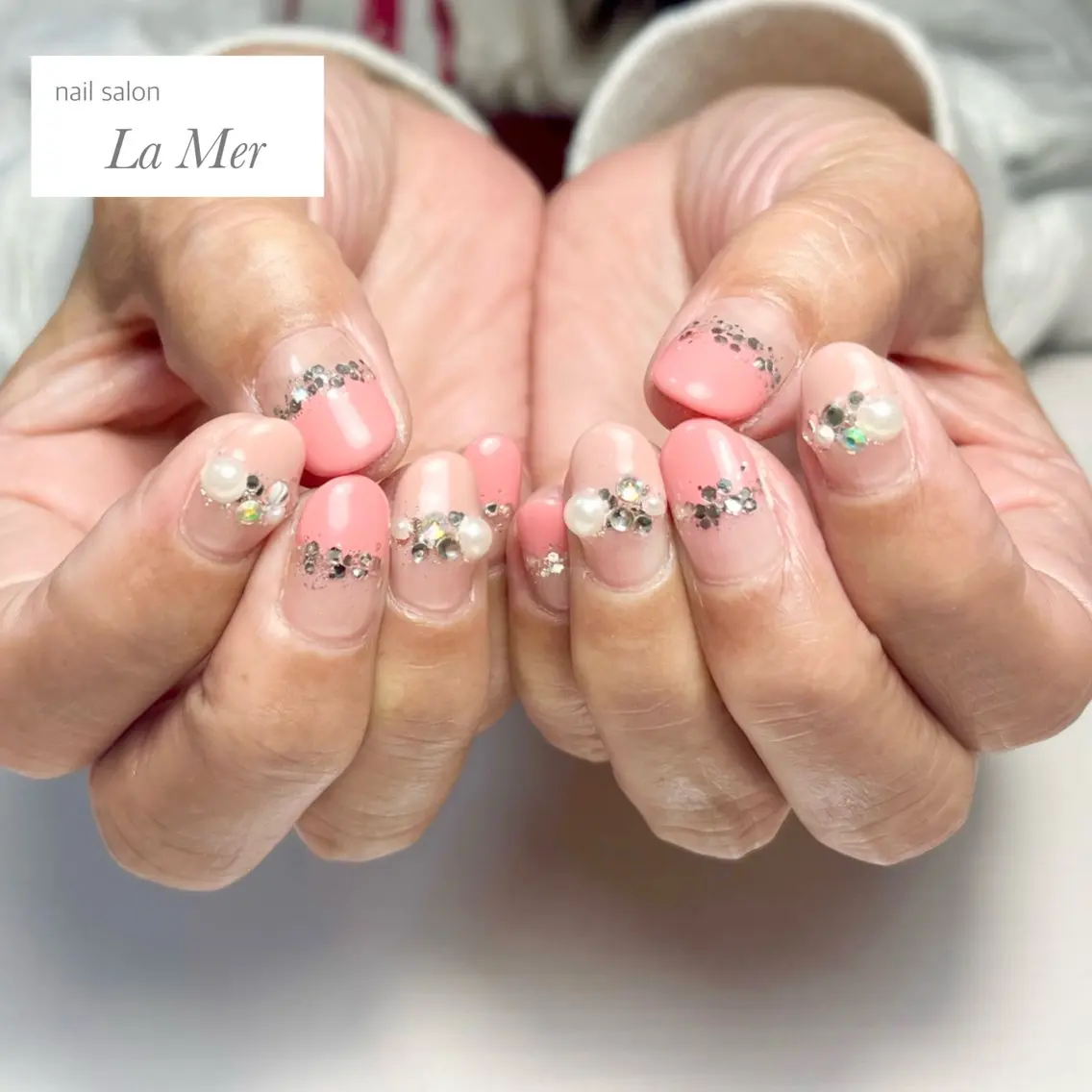 ネイル 入学式 フットネイル フレンチネイル ラメ(グリッター) オフィスネイル ハンドネイル nailsalon La Merのネイルデザイン