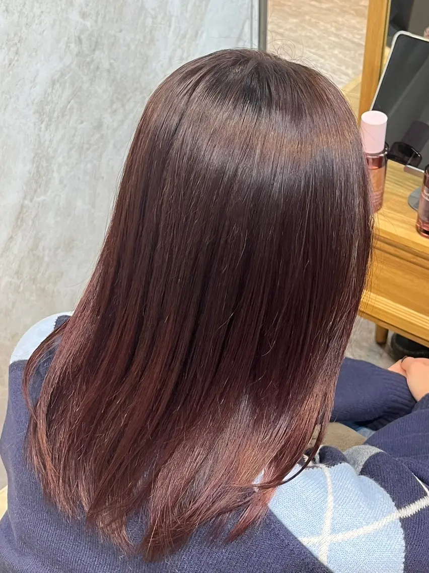 セミロング ヘアカラー 縮毛矯正⚡️カラー いいじまのヘアスタイル