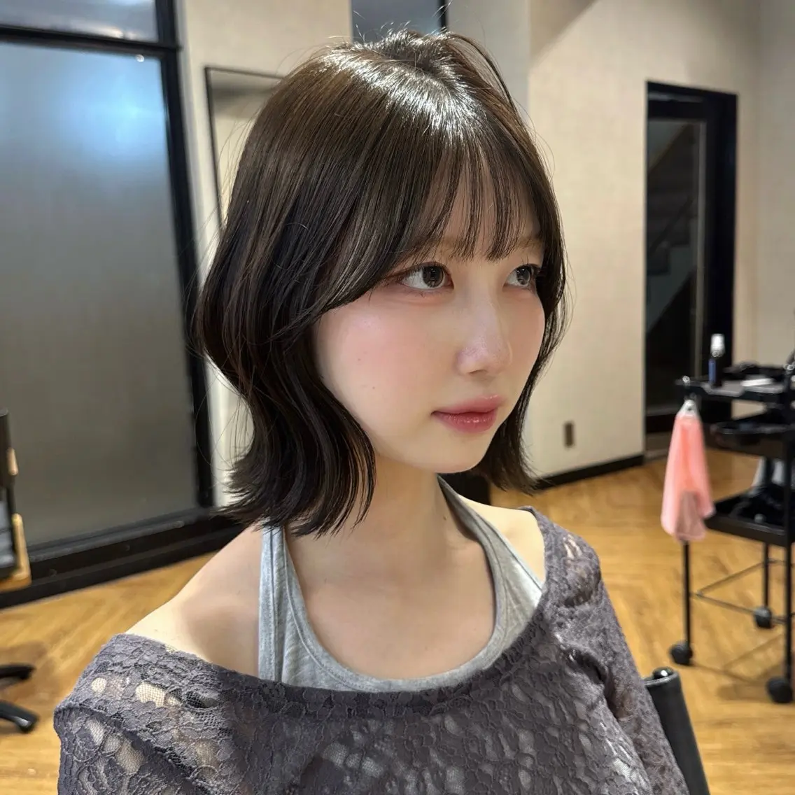 ミディアム カット ヘアカラー トリートメント Rena/韓国 /ワンホンヘアのヘアスタイル