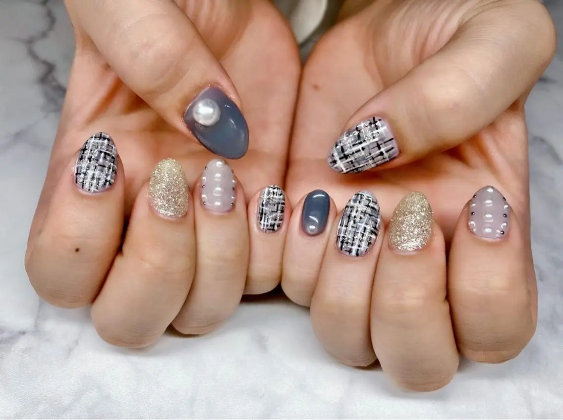ネイル ジェルネイル パラジェル ツイードネイル Nail&eye Belire 新宿のネイルデザイン
