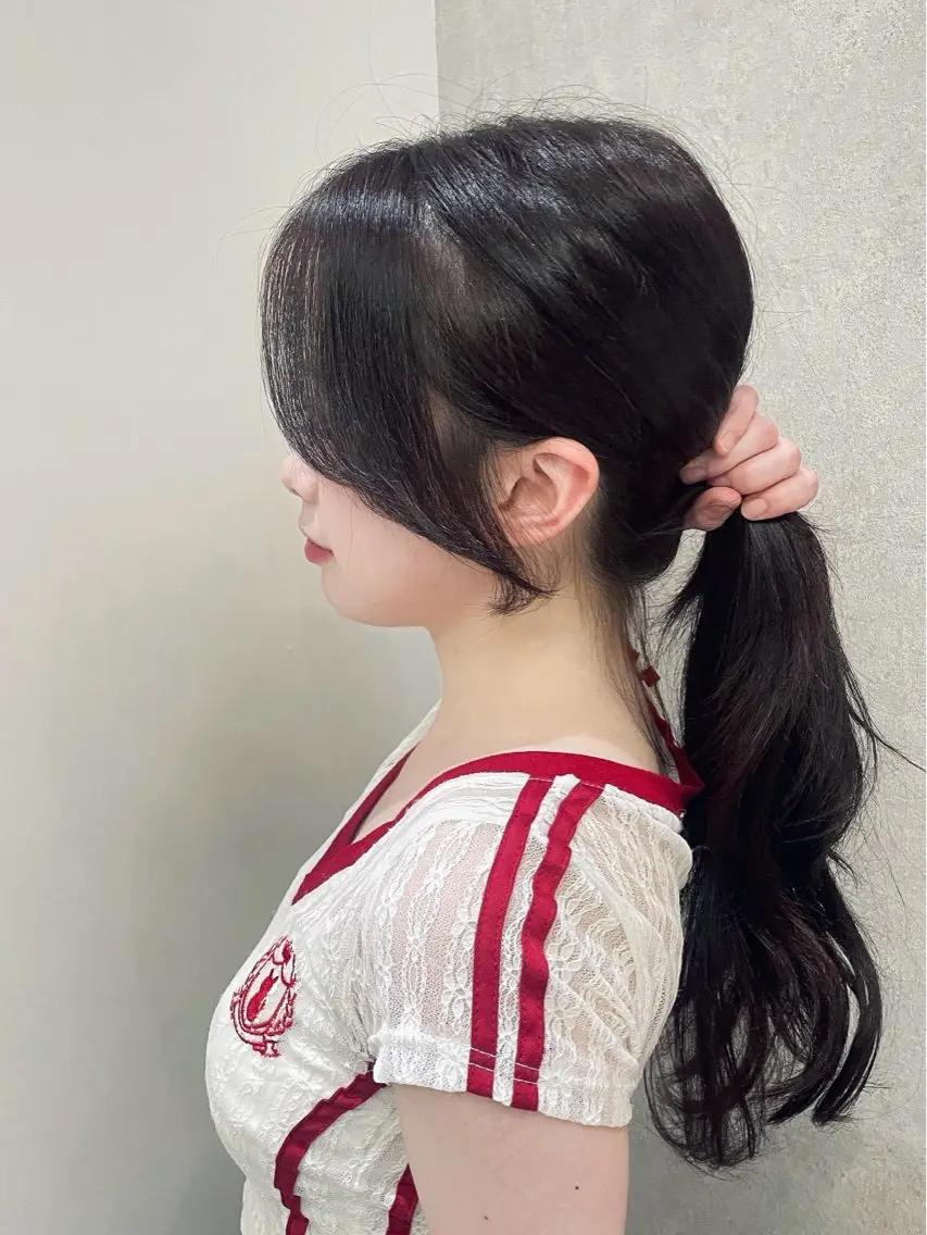 ミディアム カット ヘアカラー トリートメント ヘッドスパ ヘアセット ハッシュカット🖤✨ 顔周り/韓国ヘアのヘアスタイル