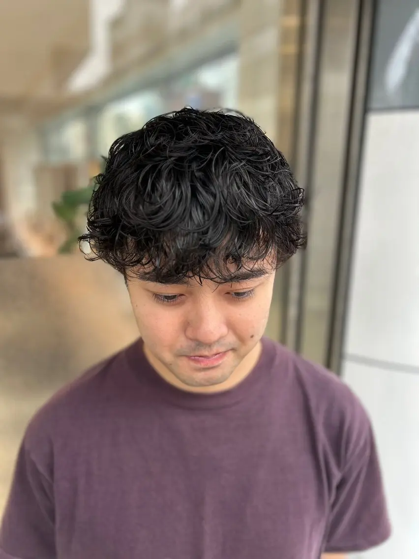 ショート パーマ メンズ 似合わせカット カット パーマ ヘアセット メンズハイライト × perm Runoのヘアスタイル
