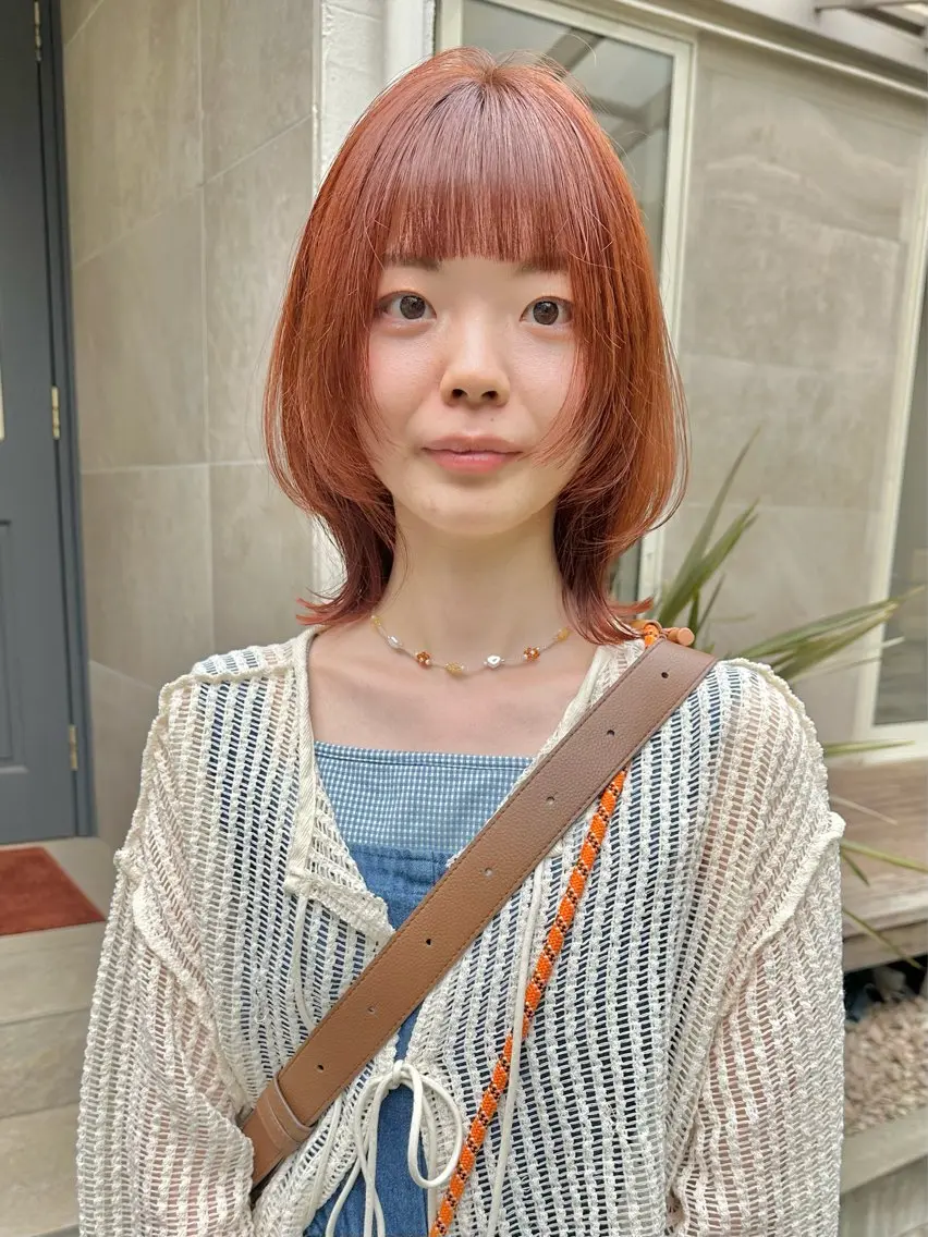 ミディアム カラー オレンジ レイヤーカット ウルフカット ウルフレイヤー カット ヘアカラー トリートメント レイヤーカット🪄 耳ツボ🎀Ayumiのヘアスタイル