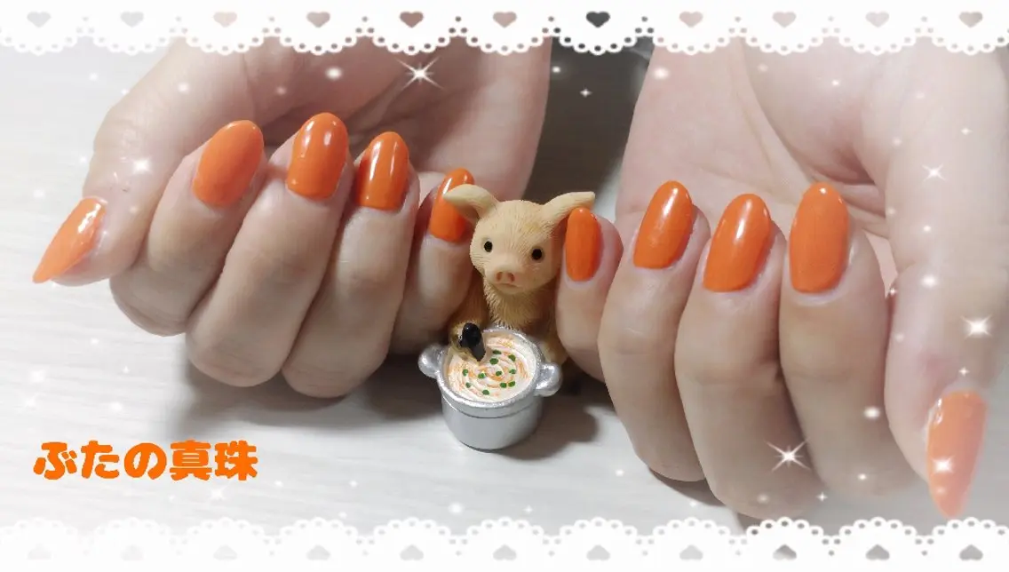 ネイル オレンジ ハンドネイル 林 珠里のネイルデザイン