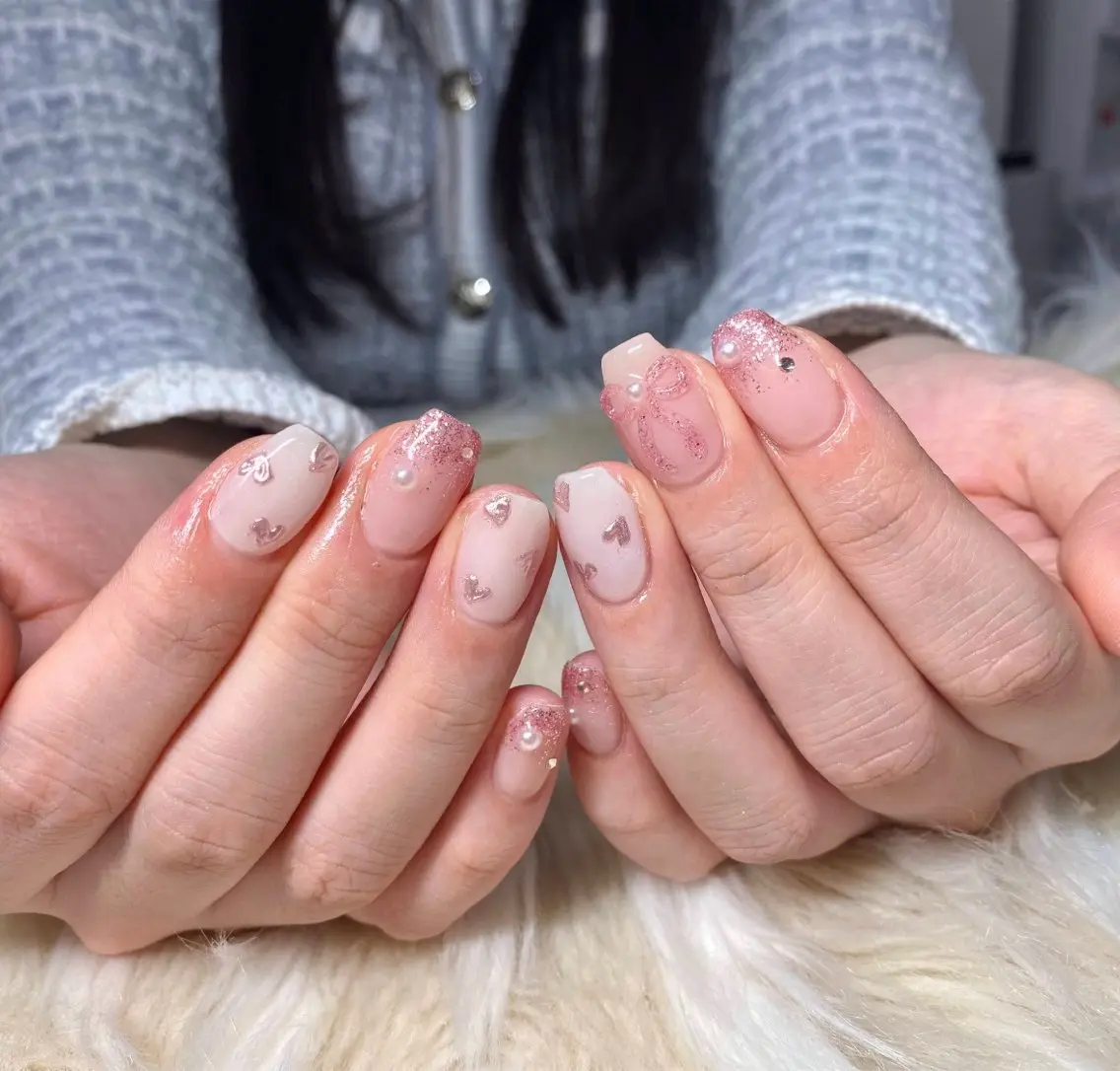 ネイル 長さ出し フレンチネイル ジェルネイル グラデーション ハート ハンドネイル Nail&eye Belire 新宿のネイルデザイン