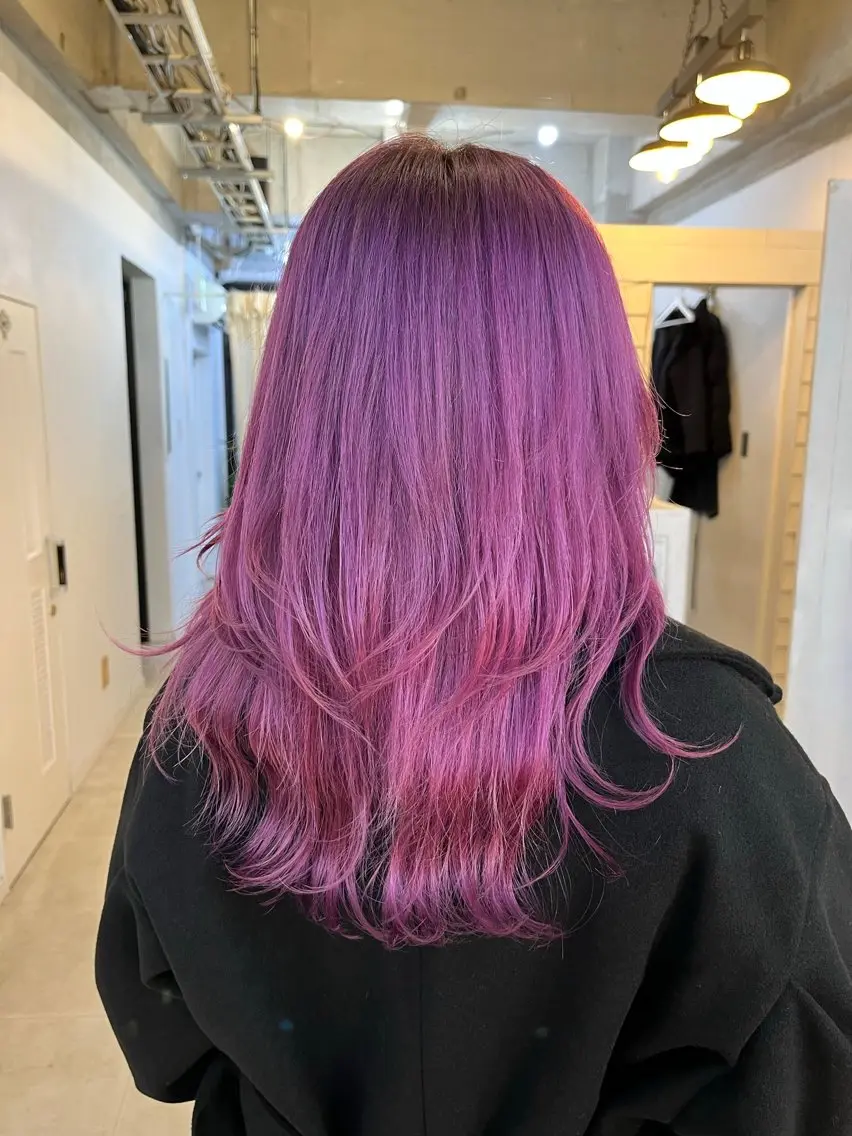 ミディアム カラー ピンクカラー カット ヘアカラー トリートメント GiseL 博多筑紫口店のヘアスタイル