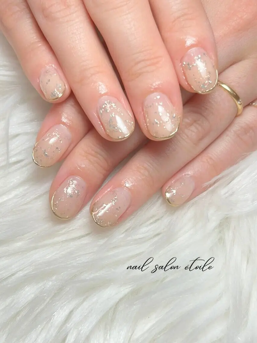 ネイル フレンチネイル ゴールド ミラーネイル オフィスネイル シンプルネイル ハンドネイル nail salon étoileのネイルデザイン