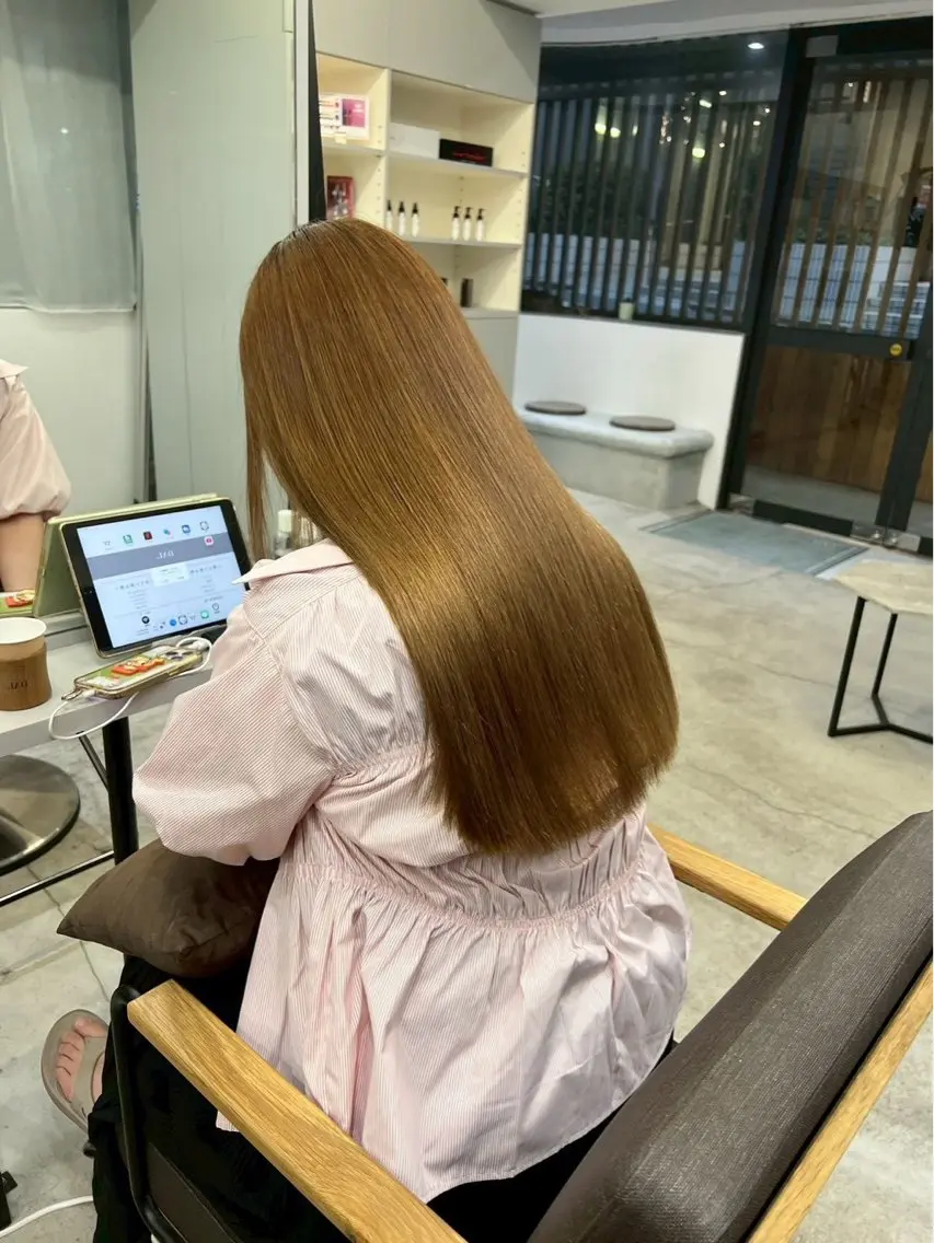 ロング パーマ 縮毛矯正 🍒モテ暖色カラー × うる艶✧ ゆなのヘアスタイル