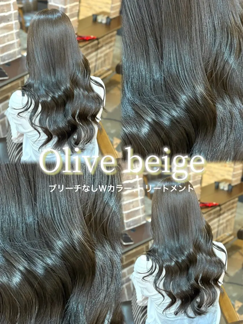セミロング カラー ベージュカラー ブリーチ ブリーチなしカラー オリーブベージュ ヘアカラー トリートメント 縮毛矯正/暖色系 /徳田真緒のヘアスタイル