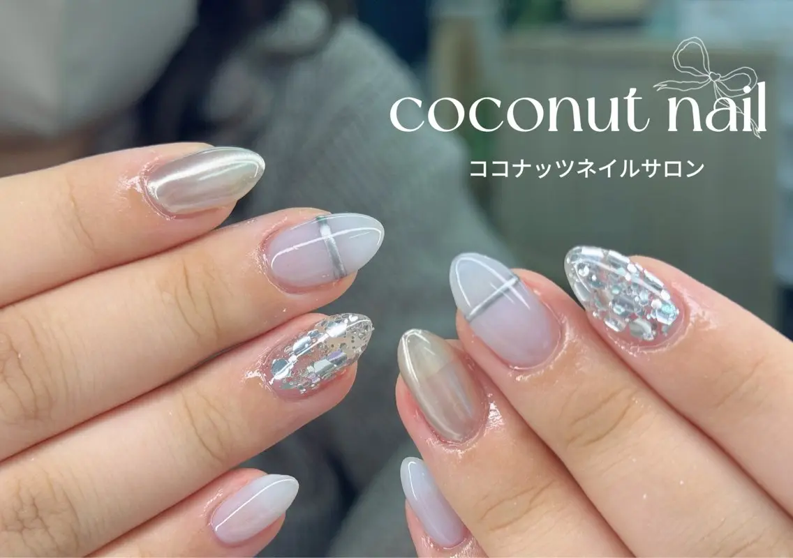 ネイル べっ甲ネイル フレンチネイル キラキラネイル マグネットネイル 大理石ネイル(マーブル) ハンドネイル 神田 ココナッツのネイルデザイン