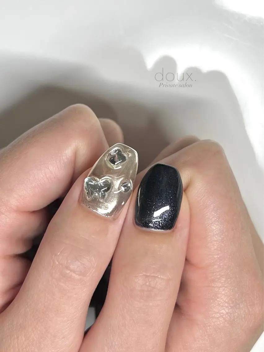 ネイル 韓国ネイル マグネットネイル ミラーネイル 持ち込み オフィスネイル doux. nailのネイルデザイン
