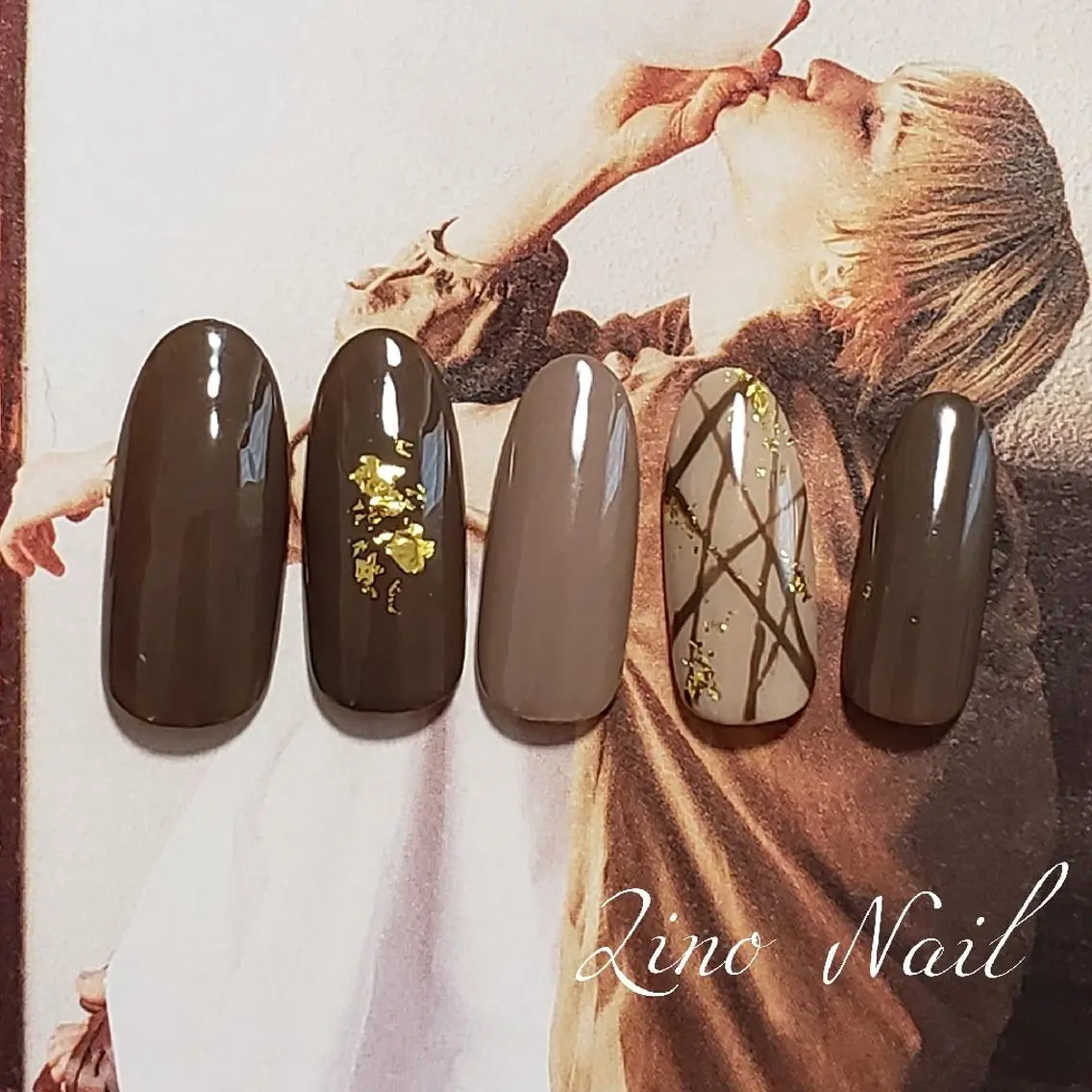 ネイル ブラウン カジュアル ジェルネイル ニュアンスネイル オフィスネイル Lino Nailのネイルデザイン
