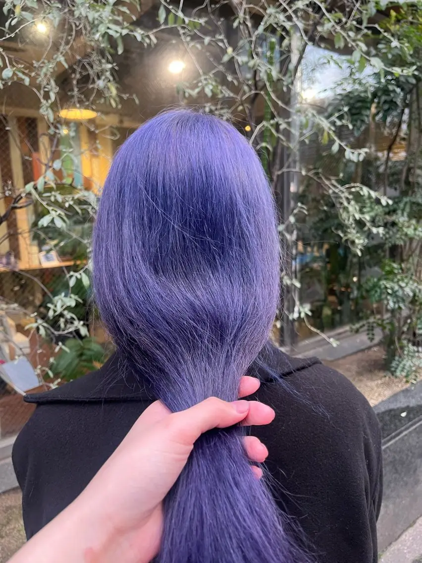 ロング カラー ブルーカラー ブルーラベンダー ラベンダーカラー えんぐちとも／透明感 カラー／博多ボブのヘアスタイル